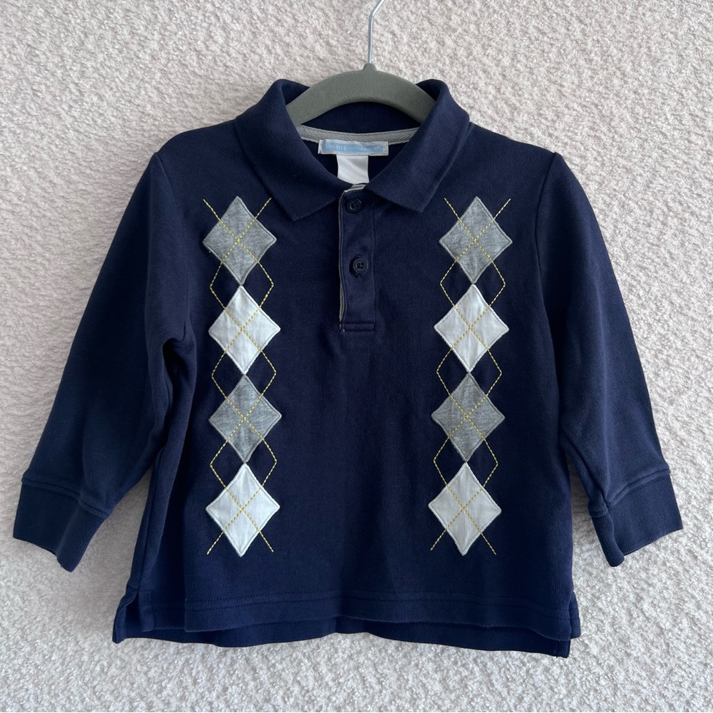 Janie And Jack Vintage Collar Infant Argyle Long Sleeve Shirt Size 12-18 Months